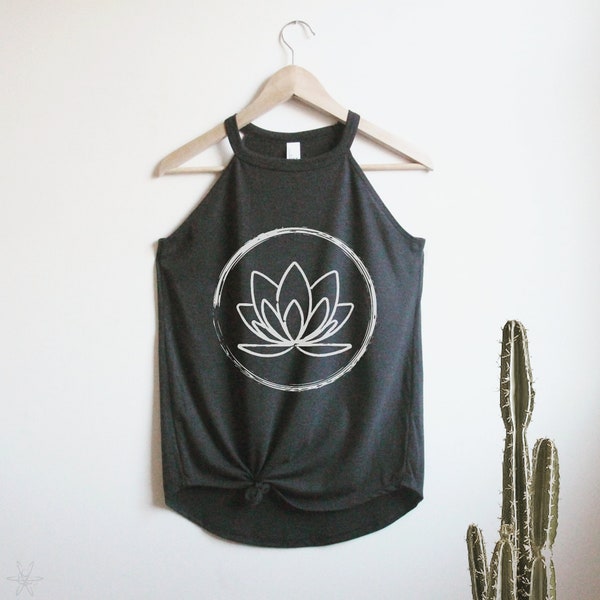 Lotus Flower Rocker Tank Top High Neck shirt mother's day gift for her, yoga, zen, spiritual, peaceful, inspirational gift