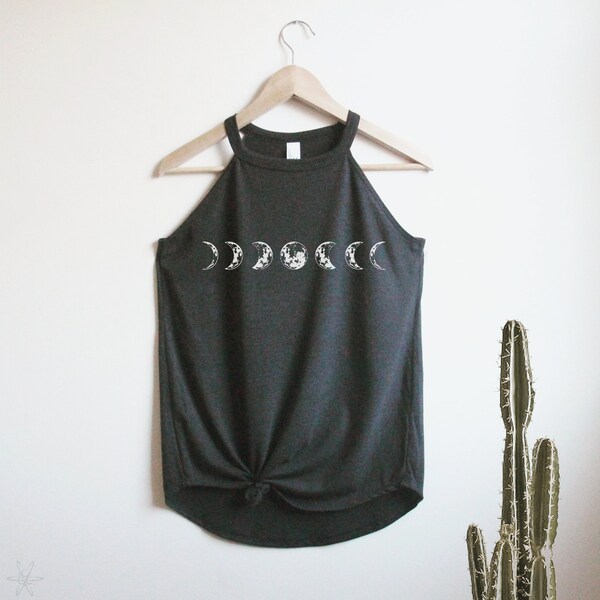 Moon Progression Rocker Tank Top High Neck shirt mother's day gift for her, Celestial, Moon phases, phase crescent moon, boho, stars