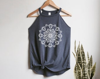 Mandala Rocker Tank Top High Neck shirt mother's day gift for her, yoga, zen, spiritual, peaceful, inspirational gift