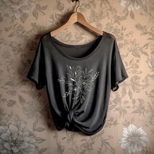 CLEARANCE Flower Corsage Oversized Slouchy Scoop Neck Tee Loose t-shirt boho gift for her, boho, hippie, floral, botanical, flowers