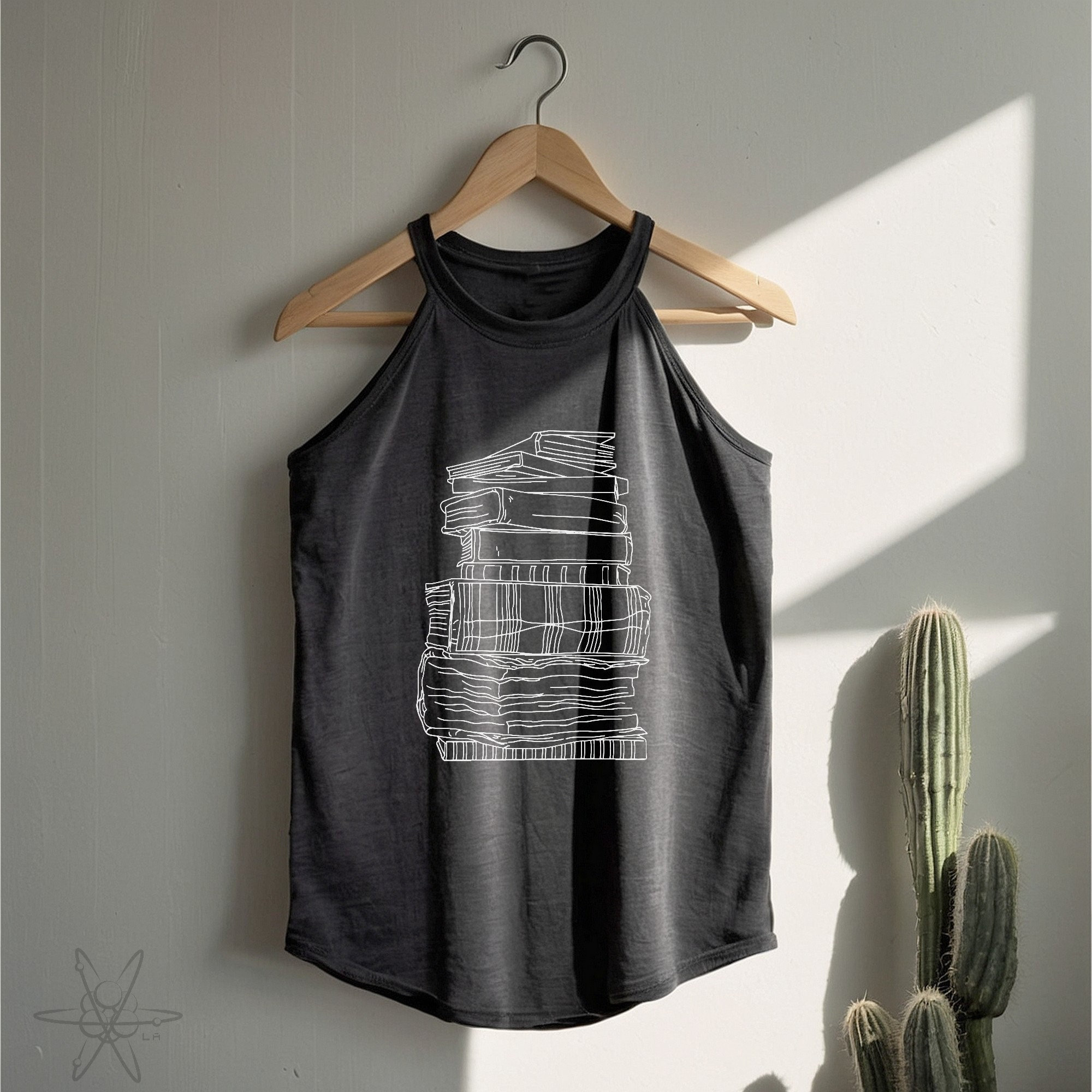 Book Rocker Tank Top Stack of Books Sketch High Neck Shirt