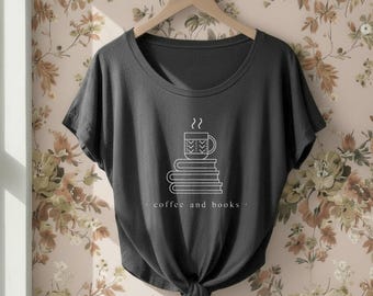 Coffee and Books Dolman Triblend Tee Loose Slouchy t-shirt hippie boho gift for her, coffee lover, book shirt, bibliophile