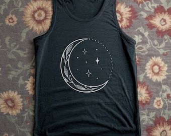 Camiseta sin mangas con estampado de luna creciente celestial para mujer en liquidación.