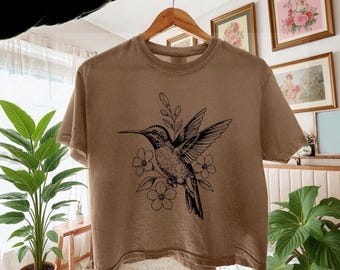 Hummingbird Bird Vintage Style BOXY Tee T-shirt, shirt nature inspired, floral, botanical aesthetic