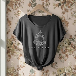 Tea and Books Dolman Triblend Tee Loose Slouchy t-shirt hippie boho gift for her, tea lover, book shirt, bibliophile