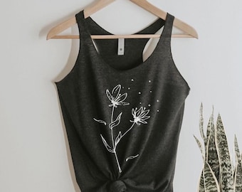 Windy Wildflower Tank top Shirt Ladies screenprinted gift for her, floral, flowers, wildflowers, hippie boho, nature inspired