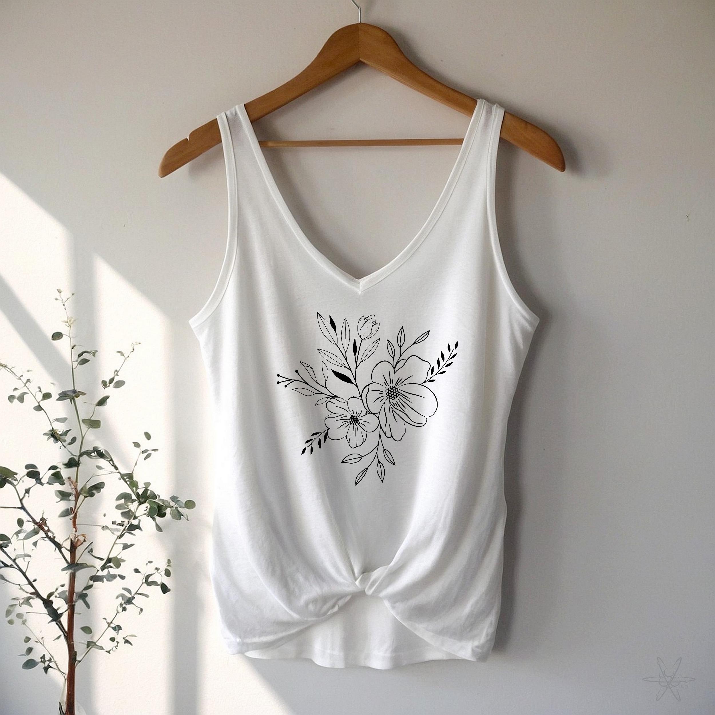 Floral Corsage Botanical V-neck Tank Top Nature shirt mother's day gift, flowers nature inspired, wedding party bridesmaids gifts