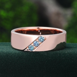 Vintage three stone ring Alexandrite wedding band Mens rose gold Alexandrite wedding band Stacking matching band gift Jun birthstone band