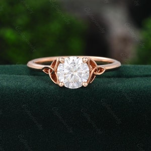 Keltische knoop verlovingsring Unieke roségouden Moissaniet verlovingsring rond geslepen Solitaire ring minimalistische bruidsring jubileumring