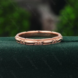 Goldring 14k Gold Vintage Rose gold Ehering Einzigartig Milgrain Bandring Frauen Retro Stapeln Jubiläumsring