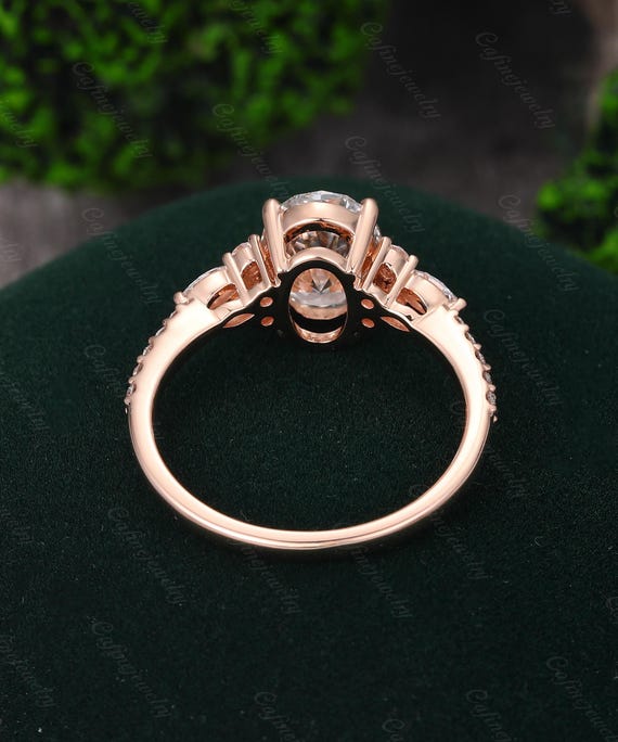 Carat Oval Lab Grown Diamond Engagement Ring Set Vintage Rose