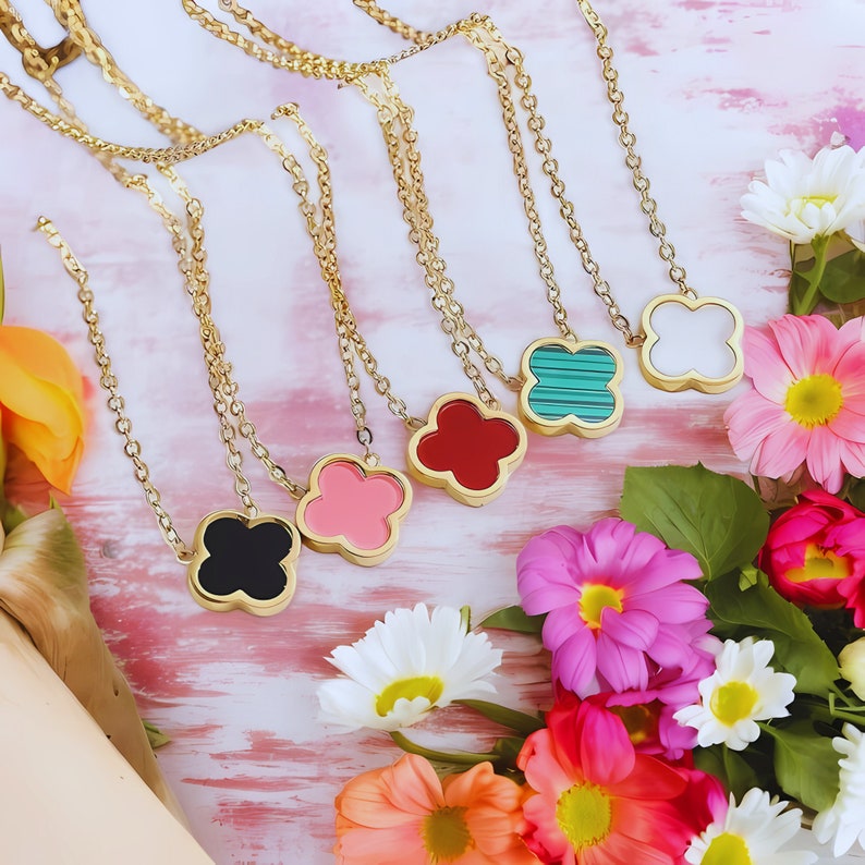 18K Gold Plated Clover Gold Necklace Four Leaf Quatrefoil Pendant Girls