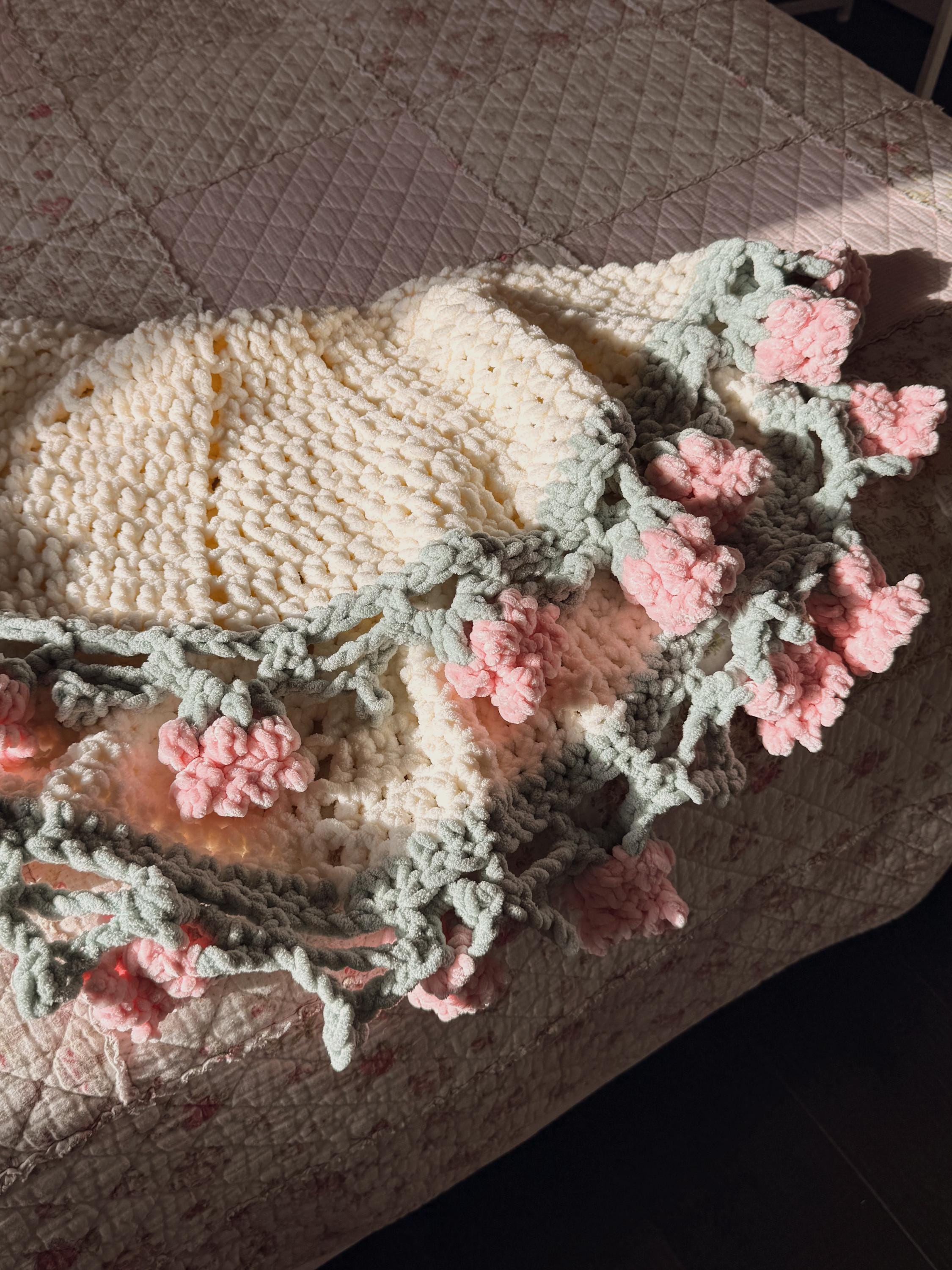 Flower Bouqet Baby Blanket, Crochet Handmade, Baby Sized, Custom Colors, Floral, Cozy and Soft