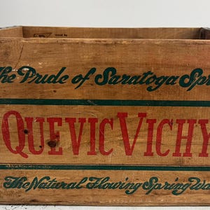 Vintage Crate Saratoga Quevic Spring Company Saratoga Springs NY Wooden Crate Advertising Crate Vintage Wood Box Saratoga New York Quevic