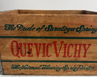 Vintage Crate Saratoga Quevic Spring Company Saratoga Springs NY Wooden Crate Advertising Crate Vintage Wood Box Saratoga New York Quevic