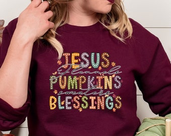 Jesus Flannels Pumpkins Sweatshirt, Autumn Faith Sweater, Religious Shirt, Fall Shirt, Christian Thanksgiving Shirt, Thanksgiving Sweatshirt