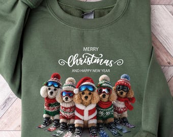 Cockapoo Christmas Sweatshirt Skiing Doodle Dog Merry Christmas Happy New Year Cavapoo Mom Gift Holiday Doodle T-shirt Dog Mom Shirt
