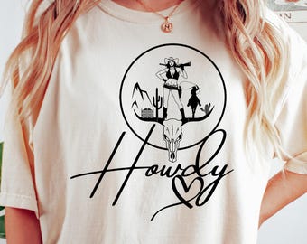 Camiseta Cowgirl Howdy, camiseta con estampado western, camiseta de caza para chica de campo, sudadera western, camiseta de rodeo americano western, camiseta de inspiración vintage