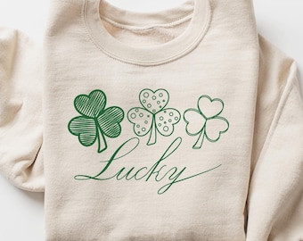 Sudadera de la suerte del Día de San Patricio, Camiseta de la suerte con trébol, Camiseta de San Patricio para mujer, Camiseta moderna con trébol de cuatro hojas, Suéter de San Patricio