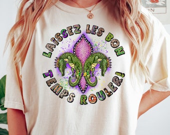 Laissez Les Bon Temps Rouler T-Shirt, Tie Dye Graphic Mardi Gras T-Shirt, Fat Tuesday, Karnevalsoutfits, Mardi Gras Alligator, Mardi Gras Geschenke