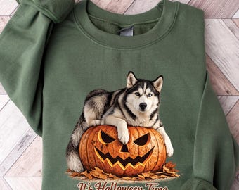 Its Halloween Time Husky Sweatshirt Siberian Husky Pumpkin Fall Husky Mom Gift Spooky Dog Halloween T-shirt