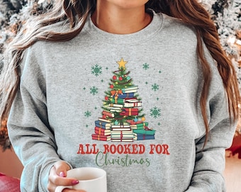 Weihnachtspullover „Alle Bücher für Weihnachten“, Geschenk für Bibliothekare, Weihnachtspullover für Bücherwürmer, Weihnachtsshirt mit Bücherbaummotiv, Weihnachtsshirt für Bücherliebhaber