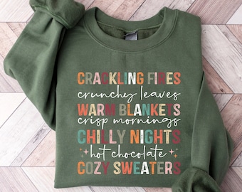 Sweatshirt Crackling Fires, herfstshirt, Halloween-damesshirt, Thanksgiving-cadeaus, herfstshirt, gezellige trui, herfstsweater, herfstcadeaus