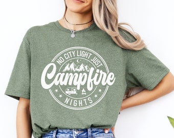 Campfire Shirt, No city lights just night shirt, Camping Shirt, Family Adventure Shirt, Outdoors Shirt, Camping Shirt, Camp life shirt