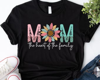 Koszulka „Mama Serce Rodziny”, Koszulka rodzinna na Dzień Matki, Sweter „Mama Życie”, Prezent na Dzień Matki, Koszulka „Słonecznik dla Mamy”, Prezent dla Babci