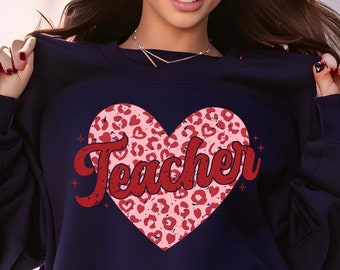 先生ハートスウェットシャツ、バレンタインデーの先生へのギフト、先生大好きシャツ、かわいい先生バレンタインTシャツ、ハートデザインの先生シャツ、先生Tシャツ