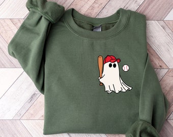 baseball halloween shirt, Vintage Ghost Halloween Shirt, Retro Fall Shirt, Fall Shirt, Halloween Women's Tee, baseball ghost shirt