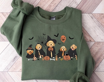 Spook en Heks Goldendoodle Halloween Sweatshirt, Spook Goldendoodle shirt, Halloween hondenshirt, Cadeau voor hondenliefhebbers, Spook hondenshirt, Schattig Spook