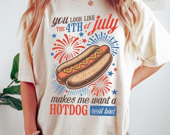 Camiseta divertida del 4 de julio, camiseta "Hotdog Real Bad", camiseta "Te ves como el 4 de julio", camiseta patriótica de barbacoa, camiseta de barbacoa de verano, regalo divertido de EE. UU.