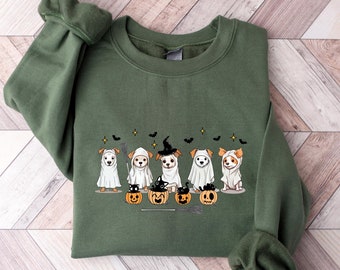 Halloween-hondsweater, spookhondshirt, cadeaus hondenliefhebber, halloweensweater, halloweentrui, retro spookachtig seizoen, pompoenshirt