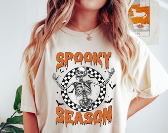 ハロウィンシャツ、スプーキーシーズンシャツ、面白いハロウィンシャツ、秋のTシャツ、骸骨シャツ、スプーキーシーズンスウェットシャツ、レトロハロウィンシャツ