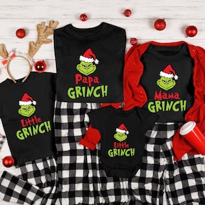 Grinch Family Christmas Shirts, Matching Holiday Outfit Set, Mama Papa Little Grinch Shirts,Funny Christmas Family Sweatshirt,Group Xmas Tee
