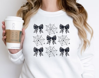 Coquette Bow Shirt - Cute spider web shirt, Halloween Shirt - Retro Vintage Trendy Shirt, Women Halloween shirt, Halloween gift, spooky tee