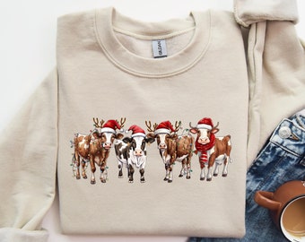 Cow Christmas Sweatshirt, Farm Christmas Shirt, Cow Lover Gift, Christmas Cow Sweater, Christmas Crewneck, Women Christmas Shirt, Cow Tshirt