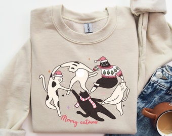 Meowy Christmas Sweatshirt, Cute Cat Christmas Sweatshirt, Cat Lover Gift, Women's Christmas Sweater, Christmas Sweatshirt, Cat Mom Shirt