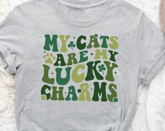 my cats are my lucky charms shirt, cat mom shirt, cat lover shirt, st patricks shirt,Lucky Cat Mom Shirt,St Patrick's Day Sweater,Clover tee