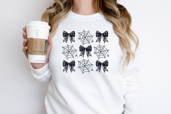 Coquette Bow Shirt - Cute spider web shirt, Halloween Shirt - Retro Vintage Trendy Shirt, Women Halloween shirt, Halloween gift, spooky tee