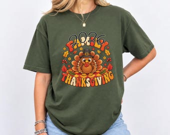 2026 Fall Thanksgiving Shirt, Cute Turkey Graphic Tee, Retro Autumn Tshirt, Pumpkin Harvest Outfit, Thanksgiving Dinner Gift for Women