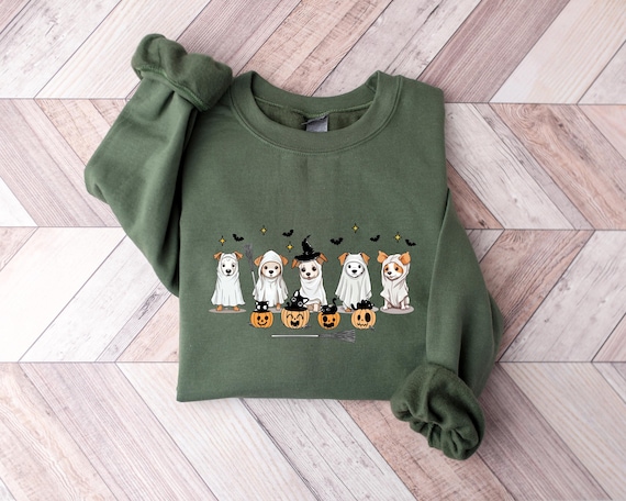 Halloween Dog Sweatshirt, Ghost Dog Shirt, Dog Lover Gifts,Halloween Sweatshirt, Halloween Sweater,  Retro Spooky Season, Pumpkin Shirt