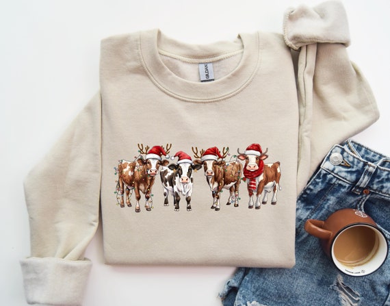 Cow Christmas Sweatshirt, Farm Christmas Shirt, Cow Lover Gift, Christmas Cow Sweater, Christmas Crewneck, Women Christmas Shirt, Cow Tshirt