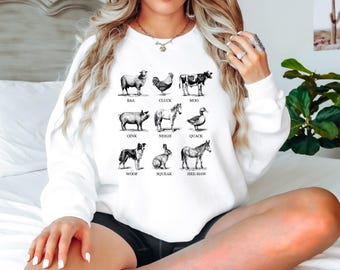 Sudadera retro de granja, camiseta de granjero, camiseta de familia de granja, camiseta de granja, camiseta de gallina, camiseta de vaca linda, regalo para amantes de los animales, camiseta para amantes de los animales