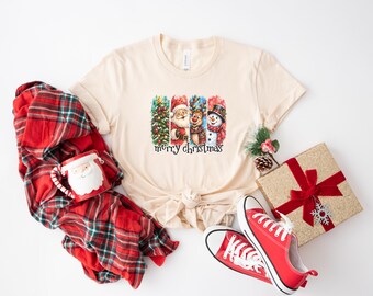 Merry Christmas Shirt, Vintage Santa Reindeer Snowman Tee, Disney Trip Shirt, Disney Sweatshirt