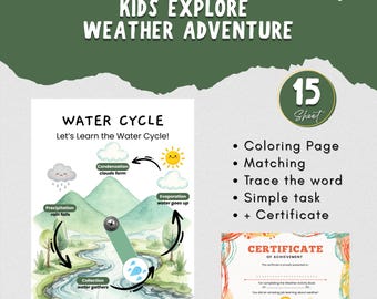 Weather Matching Activity, Preschool Printable Weather, Busy Book Weather Worksheet Toddler Activities, Coloring page, Tracing worksheet