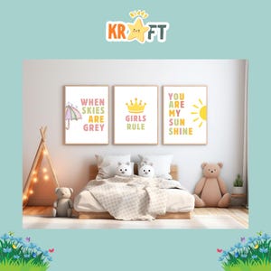 Girl Nursery Prints Digital Download | Set of 6 Kid Room Art Printable | Nursery Decor | Playroom Prints | Toddler Girl Bedroom Wall Art