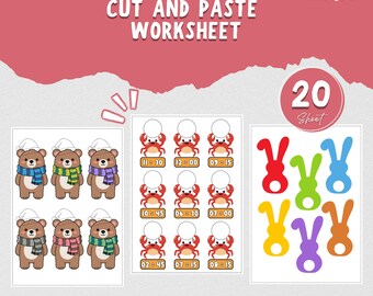Cut and Paste Worksheet activity Pack, Preschool Cutting Practice, Toddler Printable, Scissor Skills, Fine Motor Skills, Home Education