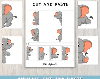 Animal Cut and Paste Worksheets, Preschool Printable Activity, Scissor Skills Practice, Cut and Glue for Kindergarten, Fine Motor Activity